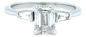 Gia 14ct White Gold Emerald Cut Diamond Ring, Size 5.5