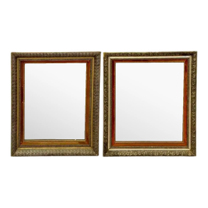 Assembled Pair of Gilt Framed Wall Mirrors With Sienna Trim and Floral Border