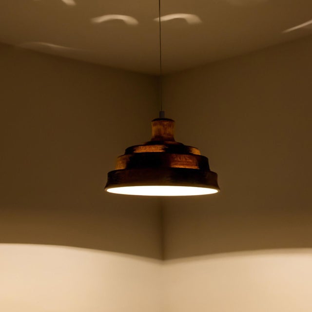 Pyramid Brown Yellow Ceramic Pendant Light, Denmark, 1970s For Sale - Image 12 of 14