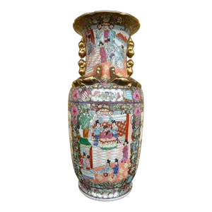 Vintage Famille Rose Vase and Hand Painted in Pastels With Heavy Gold Accents