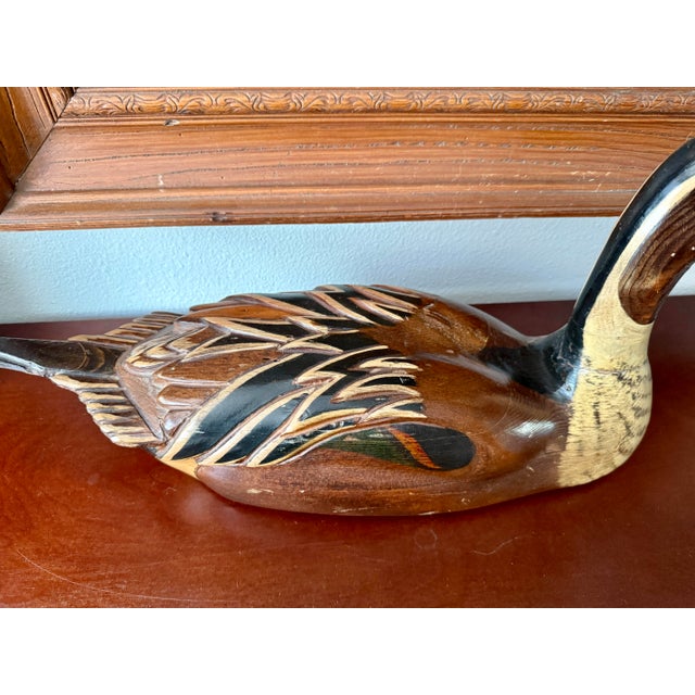 Brown Tom Taber Signed Large Hand-Carved Duck Decoy – 1980s Vintage Folk Art For Sale - Image 8 of 12