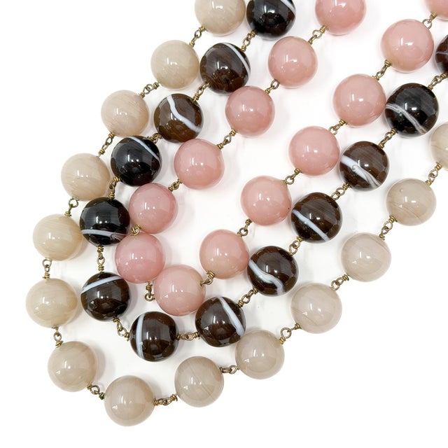 Brown Vintage French Pink and Brown Glass Bead Statement Necklace, 1950s For Sale - Image 8 of 12