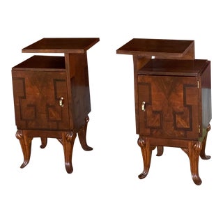 Fabulous Mid-Century Art Deco Antique "Inlaid" Rosewood, Walnut, Ebony & Burl King Size Headboard and Matching Night Stands For Sale