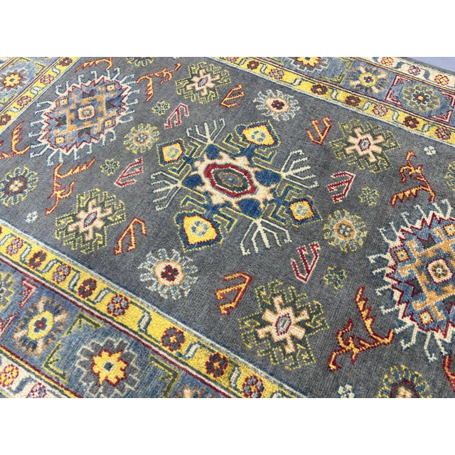 Art Deco Gray Kazak Wool Rug With Colorful Tribal Motifs, 3'4" X 4'9" For Sale - Image 3 of 13