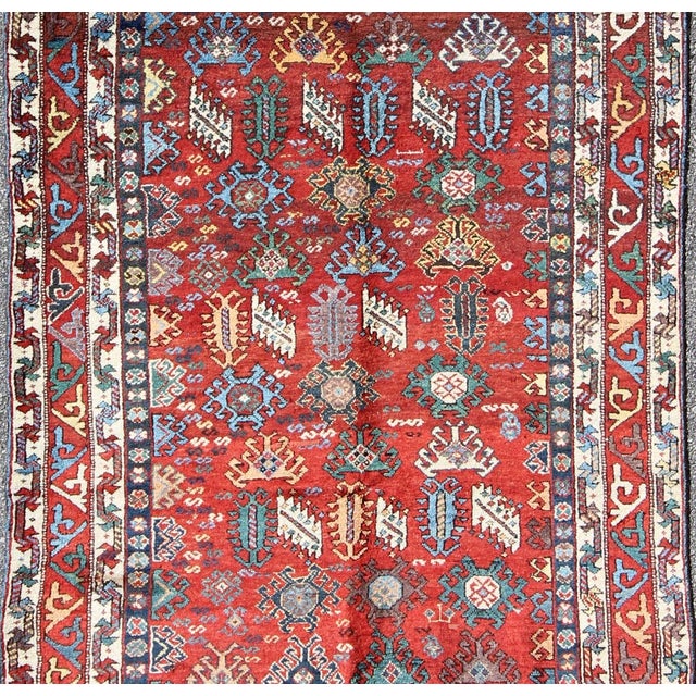Antique Qashqai Persian Rug With All-Over Sub-Geometric Design and Tiered Border 5'2"x10'8" For Sale - Image 4 of 8