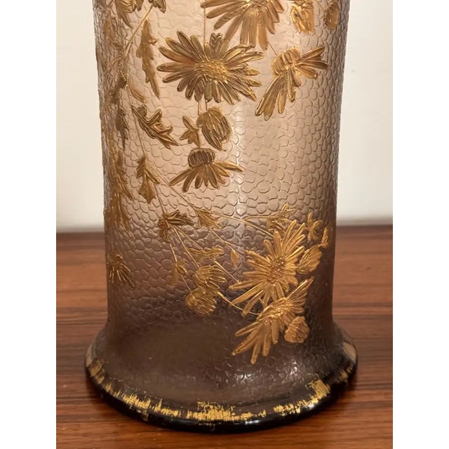 Coffee French Art Nouveau Gilt Floral Blown-Glass Vase Martelé, Legras, 1900s For Sale - Image 8 of 10