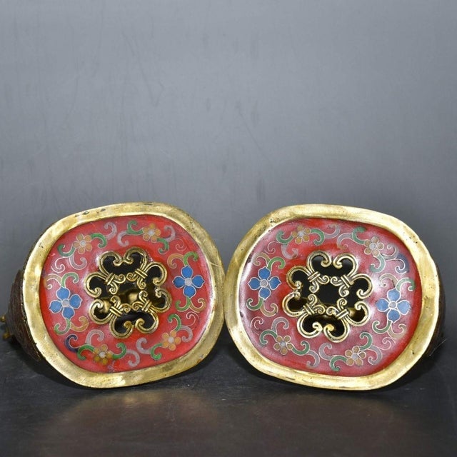 Metal Pair of Antique Cloisonné Enamel Stirrups With Dragon Motif, 1.95kg For Sale - Image 7 of 9