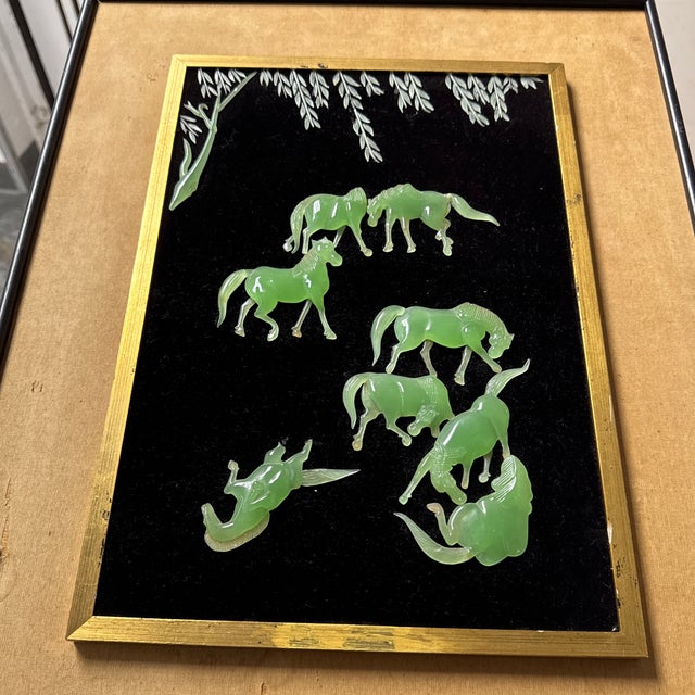 Asian Jade Horse Relief Art Framed Shadowbox, Vintage For Sale In San Francisco - Image 6 of 12
