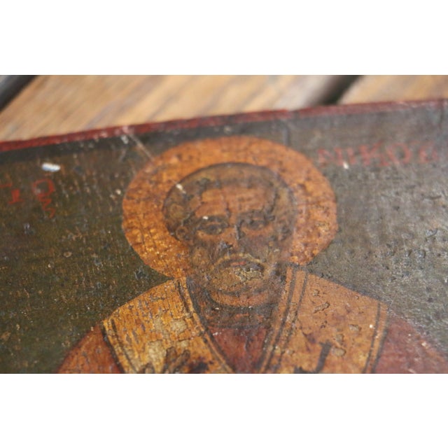 Religious 18th Century Russian Orthodox St. Nicholas Icon on Wood Panel For Sale - Image 3 of 17