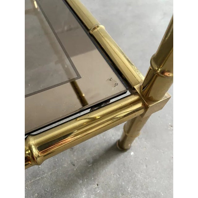 Metal French Brass, Faux Bamboo & Smoked Glass Coffee Table, 1960s For Sale - Image 7 of 11