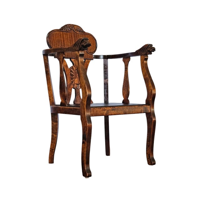 Late 19th Century Late 19th Century Antique Throne Chair Carved Lion Head Arms For Sale - Image 5 of 12