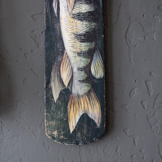 Signed Nature Morte Fresh Caught Fish Still Life on Antique Wooden Oar For Sale - Image 9 of 12