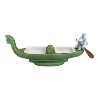 Vintage Green Royal Haeger Mid-Century Gondola Serving Dish for Dips For Sale