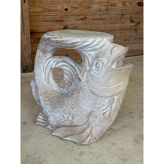 Vintage Coastal Regency Resin Koi Fish Side Table or Garden Stool For Sale - Image 12 of 12