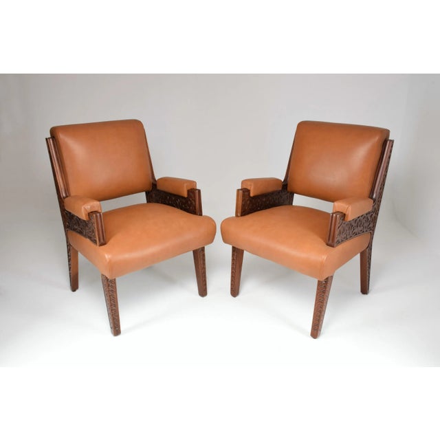 1950s Mid-Century Art Deco Armchairs With Hand-Carved Moorish Frame, 1950s For Sale - Image 5 of 12