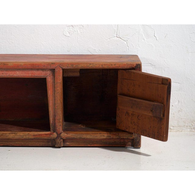 Metal Antique Qing Dynasty Painted Vermilion Gansu Bench or Sideboard For Sale - Image 7 of 11