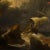 The unsigned oil on canvas depicting ships in a turbulent storm. Framed dimensions: 54 in x 37 in