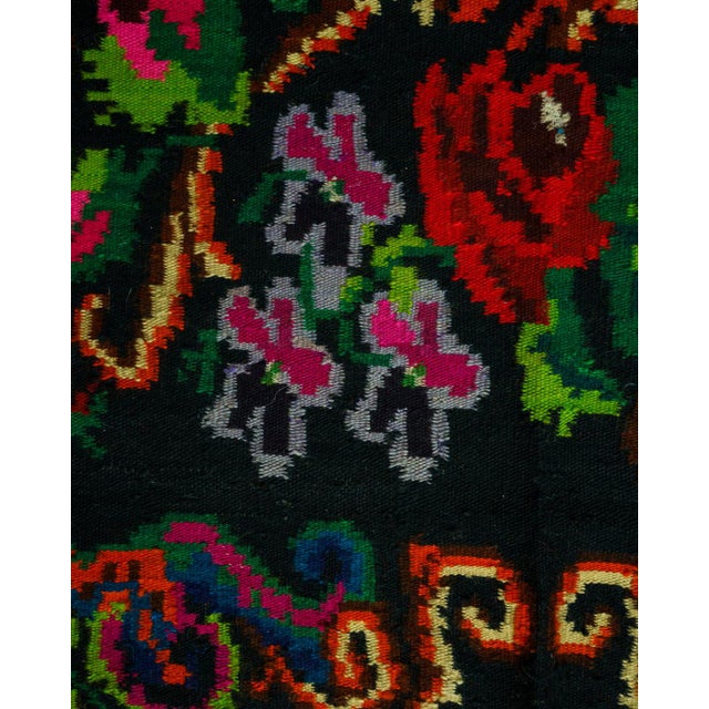 Handwoven wool flatweave runner in a Romanian/Moldovan (Bessarabian-style) floral rose design, featuring lush bouquets on...
