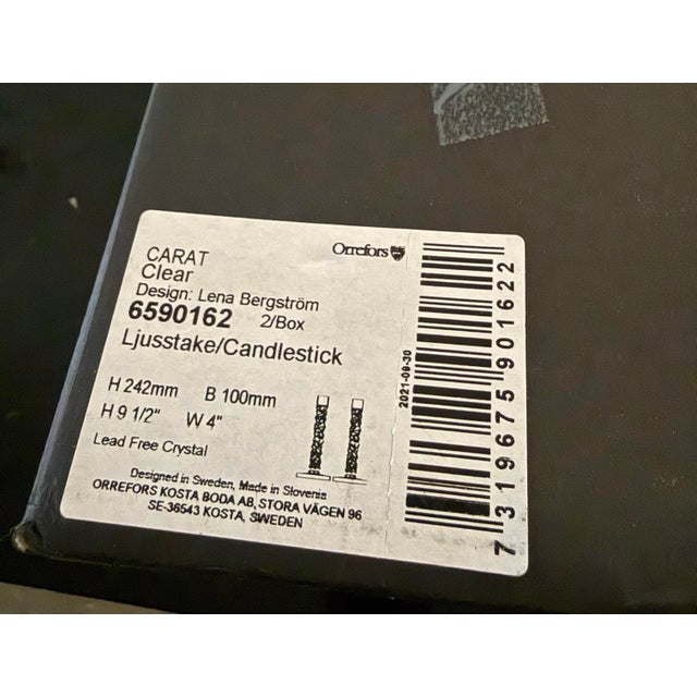 Orrefors Pair of Orrefors Carat Clear Candlestick by Lena Bergstrom Pair NWT in Box For Sale - Image 4 of 8