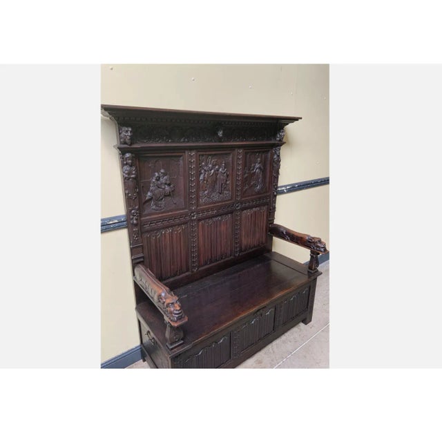 Antique Neo-Gothic Chest Bench, 1880 For Sale - Image 4 of 10