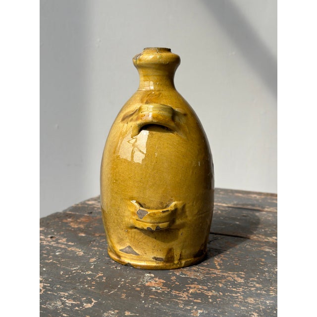 Yellow Antique French Conscience Yellow Glazed Pottery Vessel, Circa Mid 19th Century For Sale - Image 8 of 12