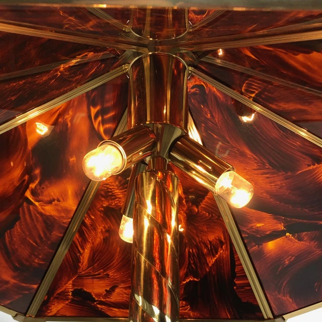 Vintage Brass & Faux Tortoise Acrylic Table Lamp by Sciolari, Italy, 1970s For Sale - Image 9 of 13