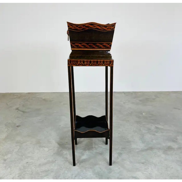 Maitland - Smith Maitland Smith Regency Style Black & Gold Tole Metal Planter or Plant Stand For Sale - Image 4 of 8