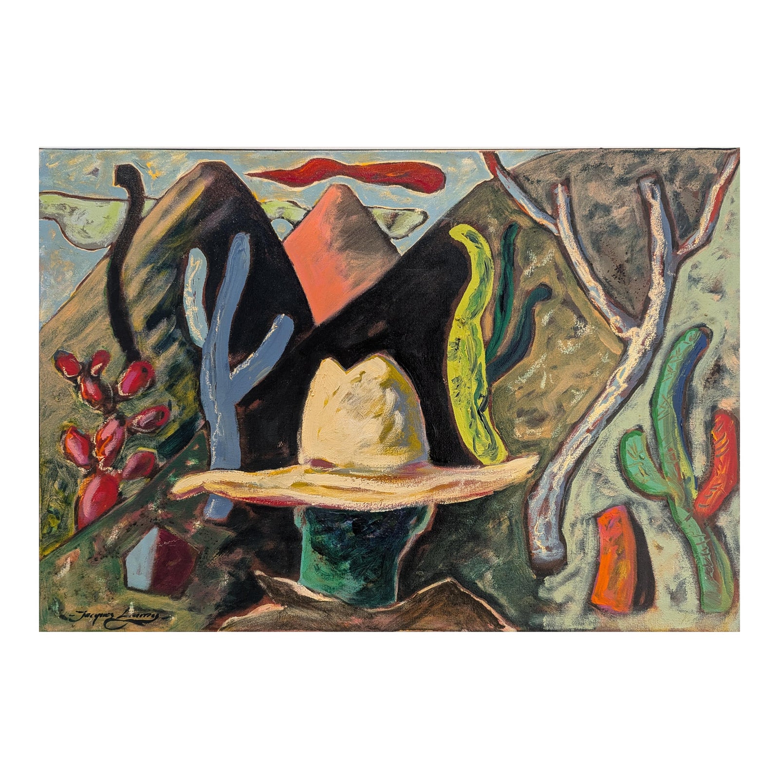 Southwestern Landscape With Cowboy by Texas Artist Jacques Lamy Chairish