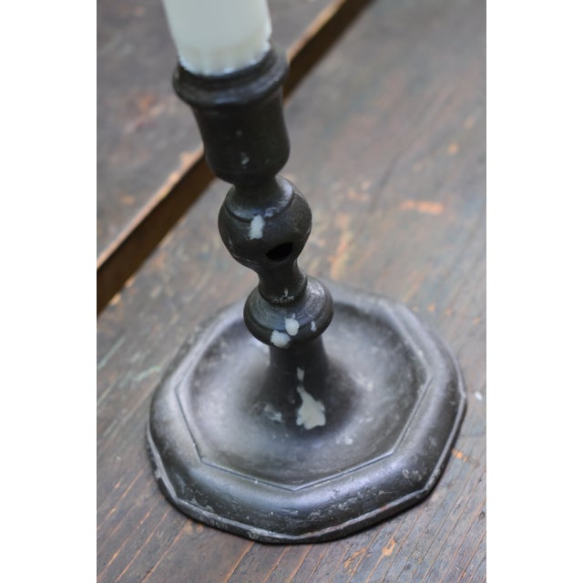 Traditional Pewter Dutch Candlestick For Sale - Image 3 of 4