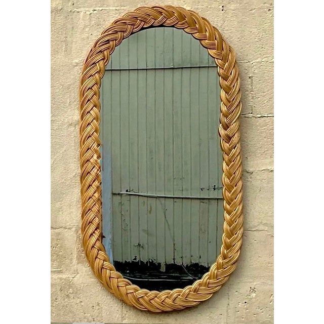 Vintage Coastal Braided Rattan Oval Mirror For Sale In West Palm - Image 6 of 12