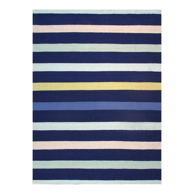 Hampton Flatweave Blue Area Rug- 5' 0" X 8' 0" For Sale