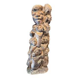 Mid-Century Hand-Carved Wooden Sculpture, 1970s For Sale