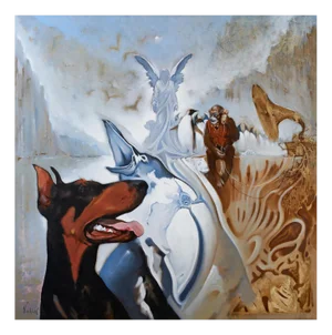 Vadim Kovalev, Doberman & Gramophone, Oil on Canvas