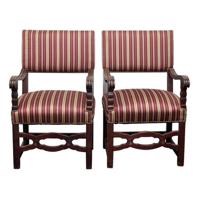 Mid 20th Century Pair of Multi-Color Striped Chairs For Sale