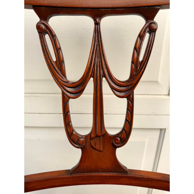 Drexel Set of 6 Neoclassical Dining Chairs With Carved Swag Backs, Blue Velvet Upholstery For Sale - Image 4 of 18
