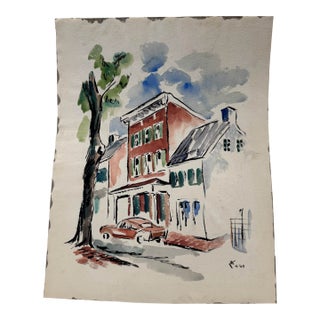 Henry Emil Salloch Original Watercolor on Paper Urban Townscape. For Sale