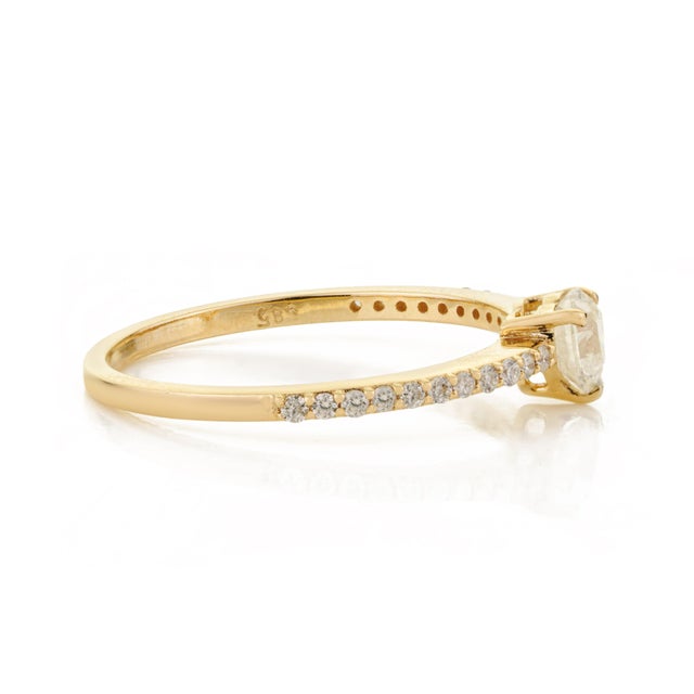 Metal Minimalist Heart Cut Diamond Pave Solitaire Ring With Size 5 in 14k Yellow Gold For Sale - Image 7 of 15