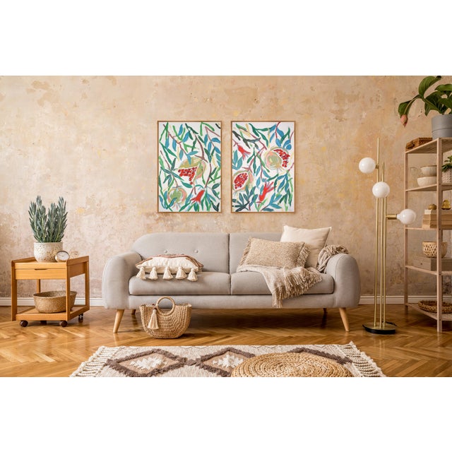 Green 2026, Large Botanic Diptych, Ripe Pomegranates Diptych, Acrylic Paint on Watercolor Paper by Romina Milano For Sale - Image 8 of 9