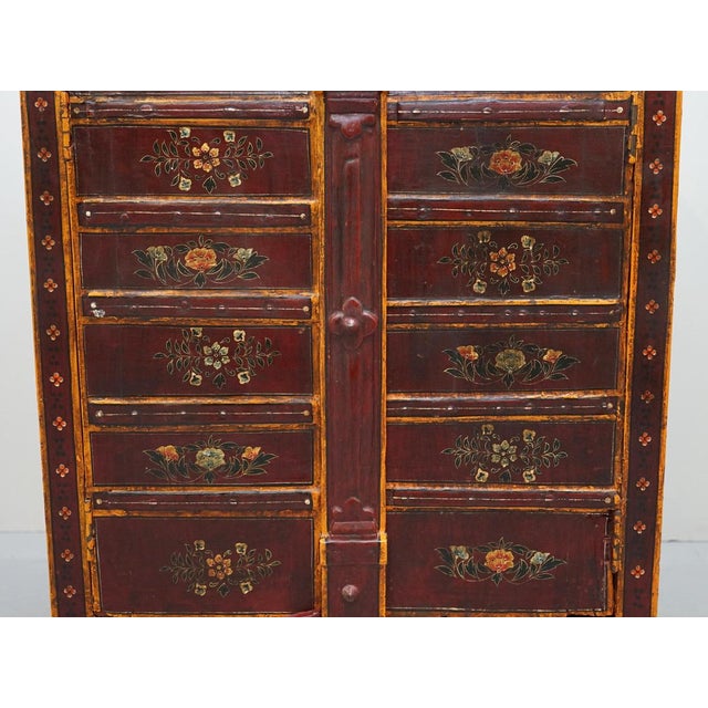 Metal Oriental Hand Painted Side Cupboard or Bookcase with Metal Strap Work, 1900s For Sale - Image 7 of 17