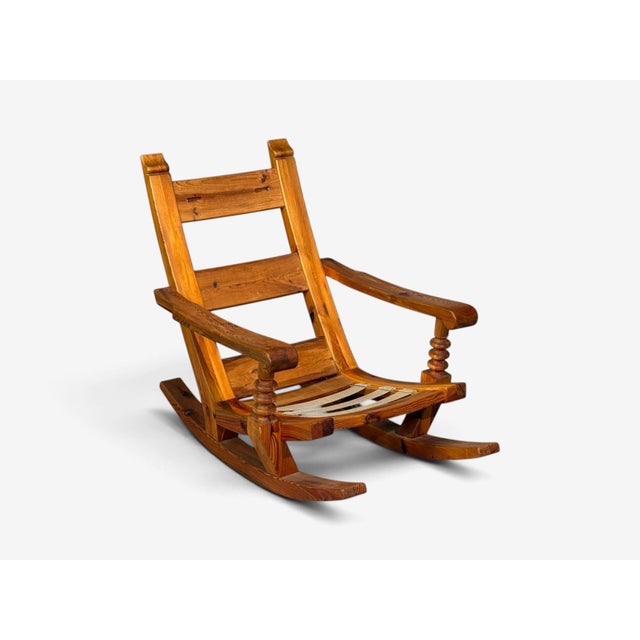 Collden, Swedish Modern, Large Rocking Chair, Pine, Fabric, Sweden, 1970s For Sale - Image 12 of 14