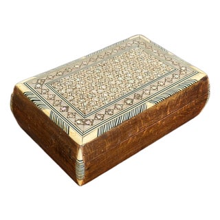 Vintage Middle Eastern Micro Mosaic Inlaid Wooden Box With Mother-of-Pearl For Sale