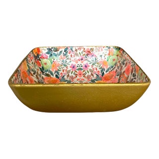 Floral Vibrant Decorative or Serving Bowl - Food Safe Resin Finish 11 in Sq For Sale