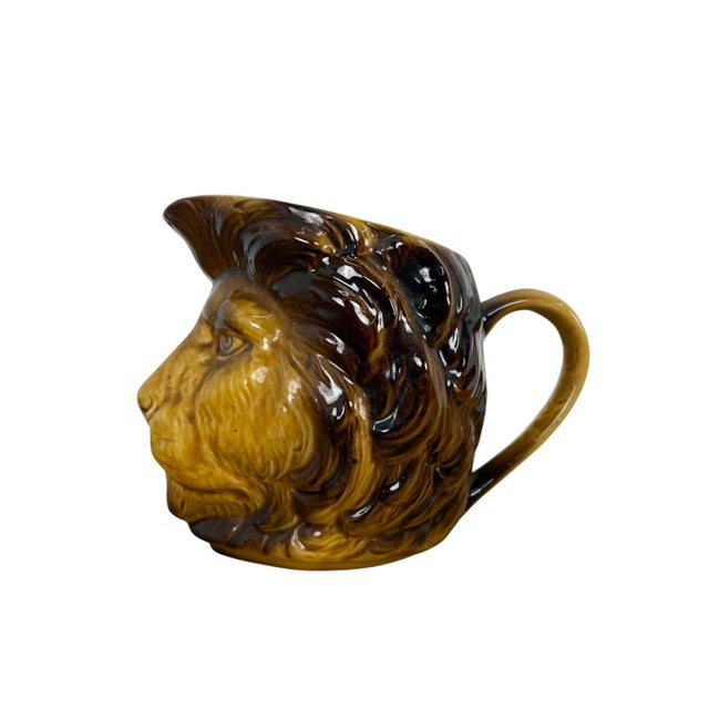 Antique Sarreguemines Lion Head Creamer Jug, 1900, in Good conditions. Designed 1890 to 1919