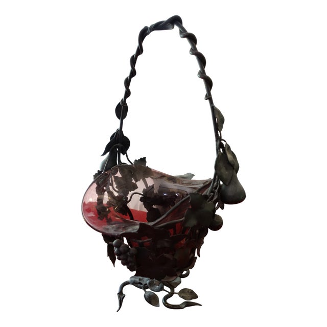 Vintage Art Deco Glass and Forged Metal Cup, 1920s For Sale