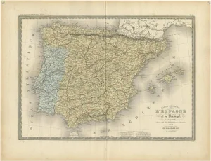Antique Map of Spain and Portugal by Levasseur, 1875