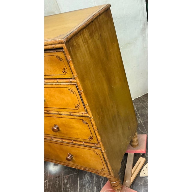 19th-C. English Carved & Painted Pine Faux Bamboo Tall Chest of Drawers For Sale - Image 9 of 9