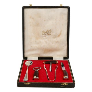 Mid 20th Century Boxed English Stag Horn Bar Tool Set For Sale