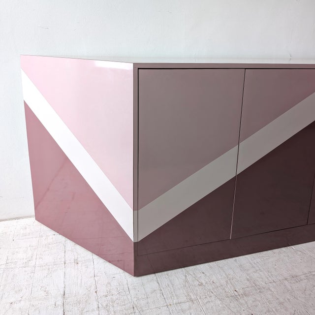 Maroon Angular Trapezoid Shaped Pink Zig Zag Sideboard, 1980s For Sale - Image 8 of 18