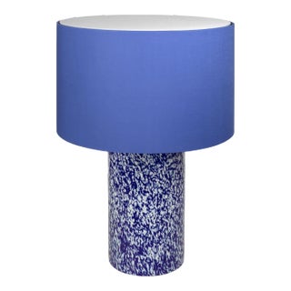 Stories of Italy Blue & Ivory Macchia su Macchia Pillar Lamp with Blue Lampshade For Sale