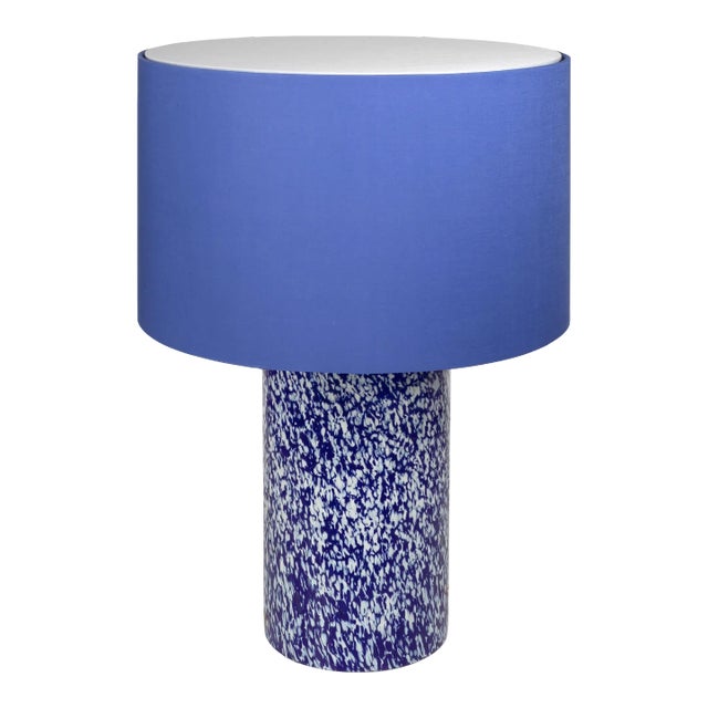 Stories of Italy Blue & Ivory Macchia su Macchia Pillar Lamp with Blue Lampshade For Sale